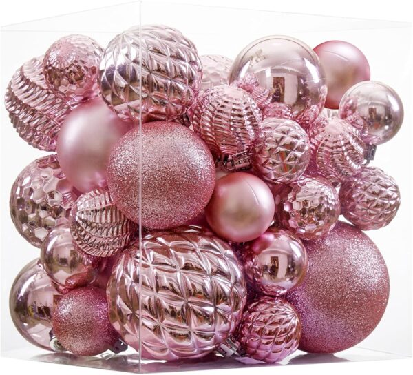 36pcs Shatterproof Christmas Tree Decorations with Hanging Loop 6 Styles in 3 Sizes(Pink) 1