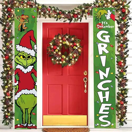 1 Merry Christmas Door Banners Hanging Front Door Cover