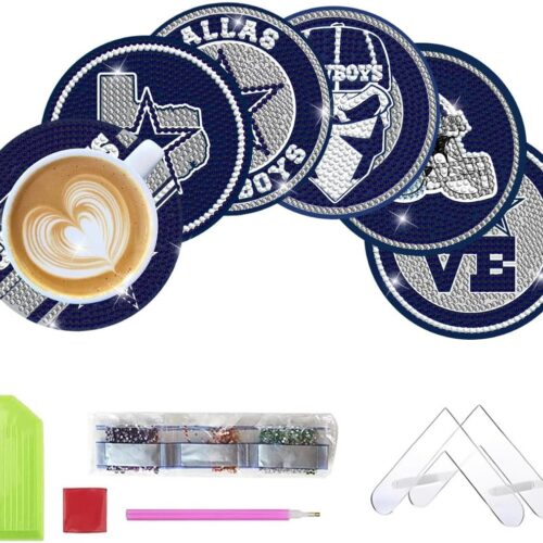 6 Pcs Football Diamond Paintings Coasters Kits with Holder