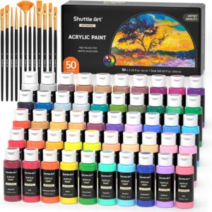 crylic Paint, 50 Colors Acrylic Paint Set, 2oz/60ml Bottles, Rich Pigments, Water Proof