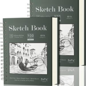 Sketch Book 5.5 X 8.5 - Spiral Sketchbook Pack of 2, SuFly 200 Sheets (68 lb/100gsm) A