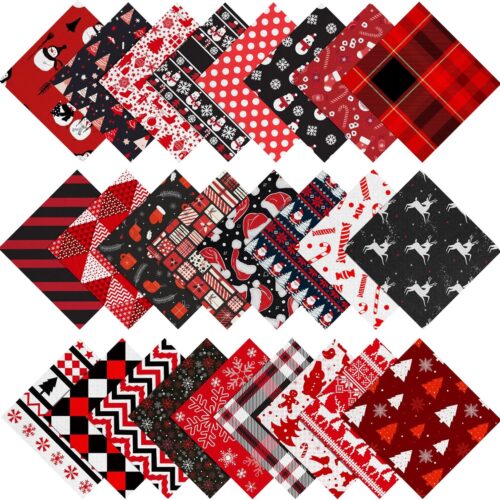 1 50 Pcs 10 x 10 Inches Christmas Precut Fabric Squares Black Red Cotton Craft