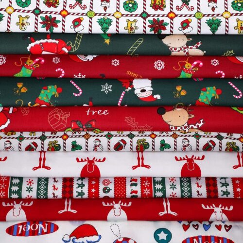 1 10 Pieces Christmas Cotton Fabric Bundles 18 x 22 Inch Quilting Fabric Sewing Squares