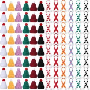 96 Pcs Mini Christmas Hats and Mini Scarf Set, Mini Knitting Doll Hat Scarf Santa