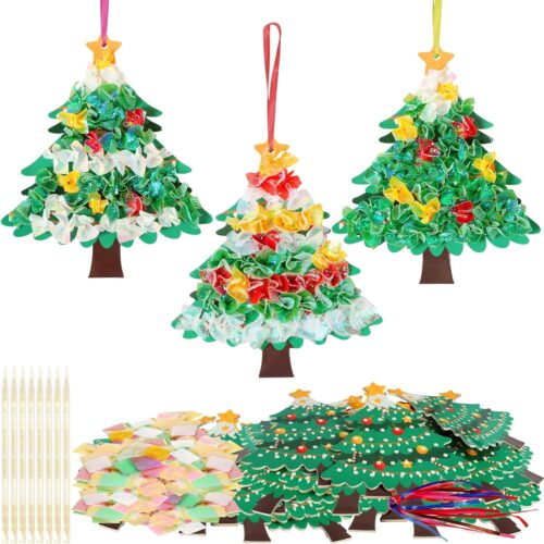 1 24 pcs Christmas Craft Set for Kid Creative Xmas Tree Poke Art Toy Make Your Own Christmas Tree