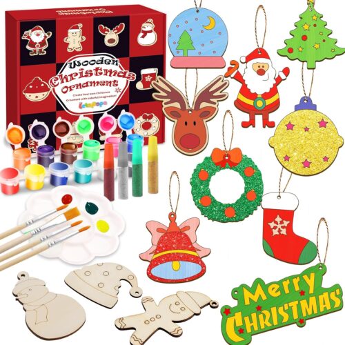 1 36 Pcs Wooden Christmas Ornaments with Ropes for Hanging Decoration, 12 Styles Unfinished Wood Slices with Hole