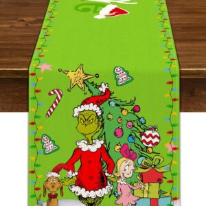 Green Christmas Table Runner Welcome to Whoville Believe Theme Party Decoration, 13" x 72"