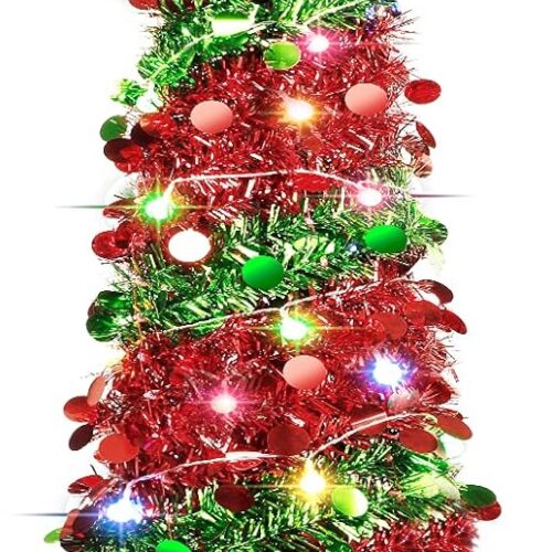 1 5 FT Collapsible Sequin Pop Up Christmas Tree with 90 LED Lights