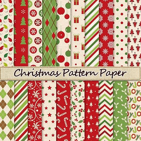 1 40Pcs Christmas Pattern Paper Red Green Scrapbook Specialty Paper