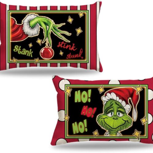 1 Christmas Lumbar Pillow Covers 12x20 Set of 2 Green 12 x 20