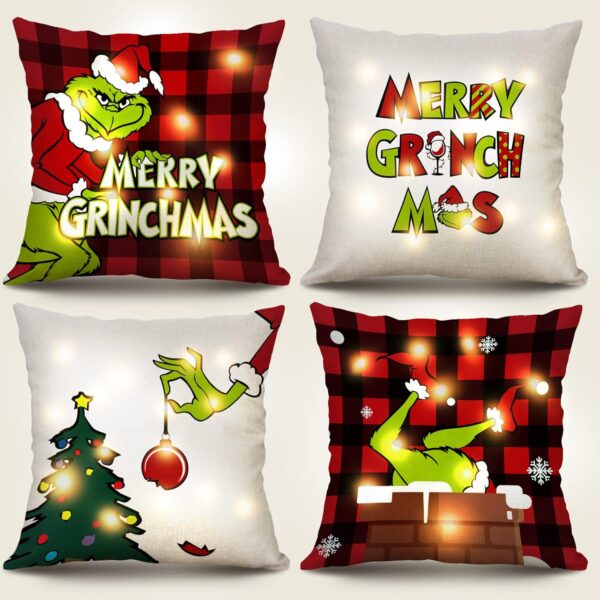 Christmas Pillow Covers with LED Lights 18x18 Inch Set of 4 for Christmas Decor 1