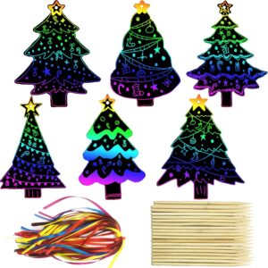 72Pcs Christmas Tree Scratch Paper Rainbow Color Scratch Ornaments