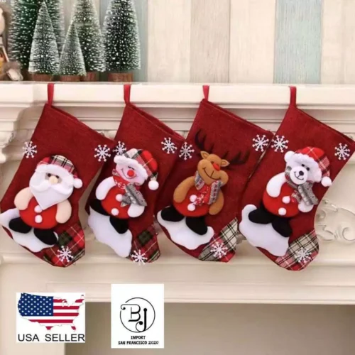 1 5PCS Christmas Stocking Santa Candy Gift Sock Tree Hanging Ornaments mix&match