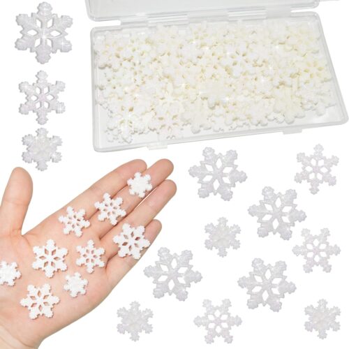 1 Small Snowflakes for Craft,60 Pcs White Glitter Plastic Mini Snowflake for Christmas Embellishments and Winter Party DIY Craft Decoration-3 Different Size