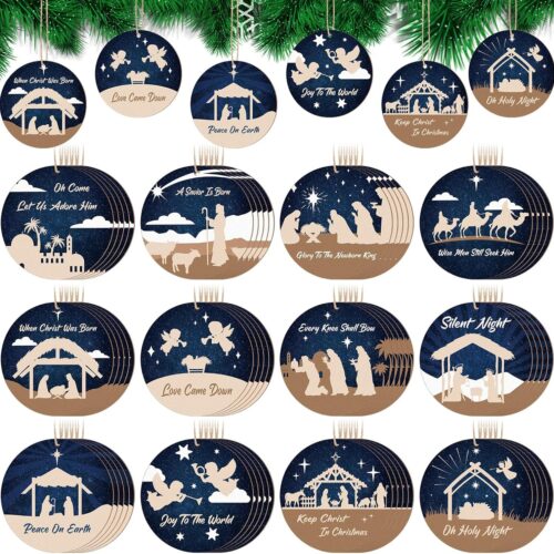1 60 Pcs Nativity Scene Christmas Tree Ornament Christian Religious Ornaments Bulk Round Nativity