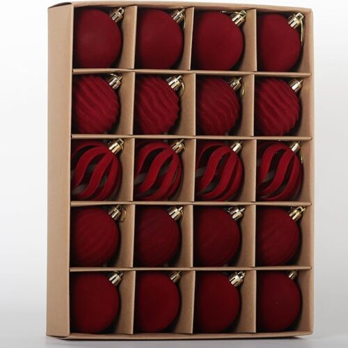 1 .36inch Christmas Tree Ornaments Velvet Balls,20PCS Flocked Decoration Balls Ornaments Sets