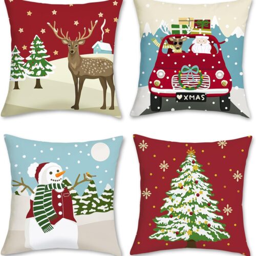1 Christmas Reindeer Pillow Covers 18 x 18 Inch Santa Claus Snowman