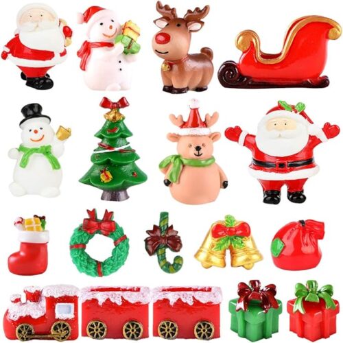 1 Christmas Tree Christmas Figurines Snowman Reindeer Gift for DIY Fairy Garden 18PCS