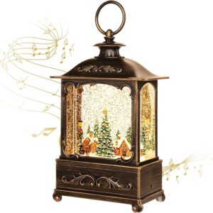 Christmas Lantern, Lit Christmas Snow Globe Lantern-with USB+ Music
