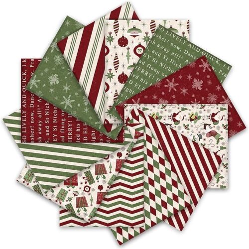 1 2Pcs Christmas Cotton Fabric Bundles Xmas Plaid Stripe Snowflake Gift Printed Fat Quarters