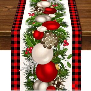 Black and Red Buffalo Check Plaid Christmas Table Runner 72 Inches Long