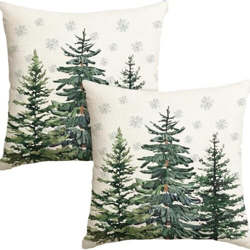 1 Christmas Trees Snowflake Throw Pillow Covers Set of 2, 18 x 18 Inch