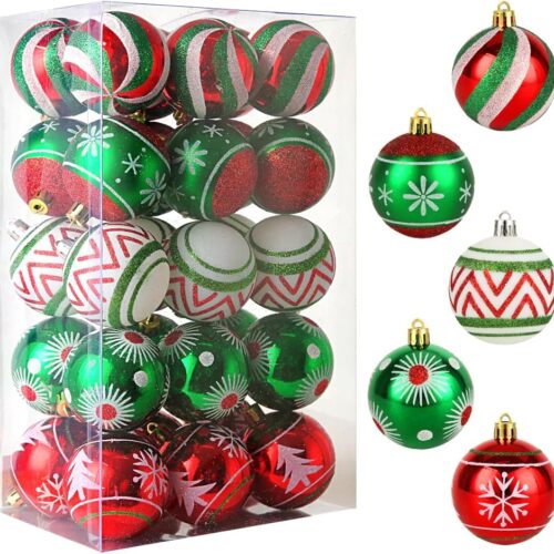 1 30 pcs 2.36inch Red Green White Christmas Balls Ornaments