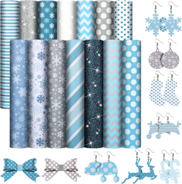 14 Pieces Christmas Winter Leather Sheets Glitter Faux 8.3 x 6.3 Inch (Multiple Style) 1