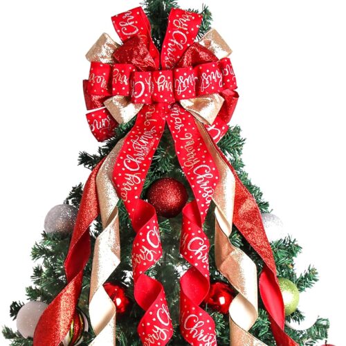 1 Christmas Tree Topper Christmas Wreath Bow 45"x13"