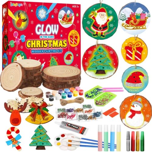 16 Pcs Wooden Christmas Ornaments with Ropes