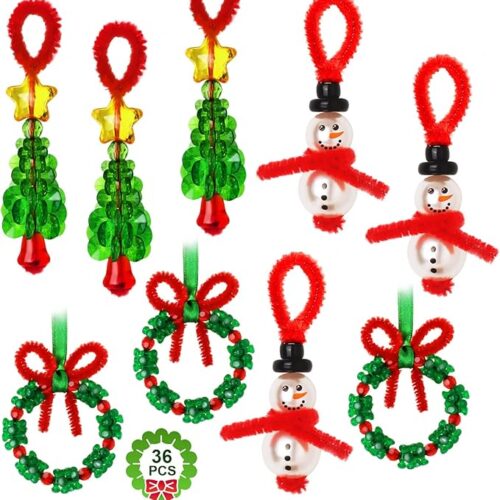 1 Christmas Crafts for Kids,36 Sets Christmas Beaded Ornament Kit