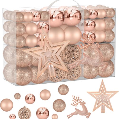 1 102PCS Assorted Rose Gold Christmas Ornaments