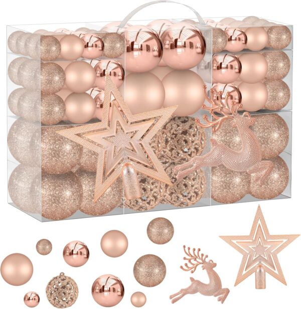 102PCS Assorted Rose Gold Christmas Ornaments 1