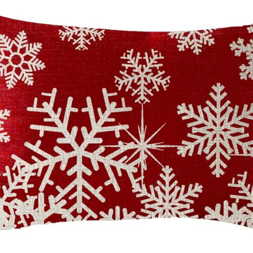 1 Happy Winter Snowflakes Merry Christmas Cotton Linen Decorative Throw Pillow Cover Cushion Case 12x20 inches