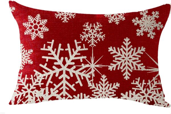 Happy Winter Snowflakes Merry Christmas Cotton Linen Decorative Throw Pillow Cover Cushion Case 12x20 inches 1