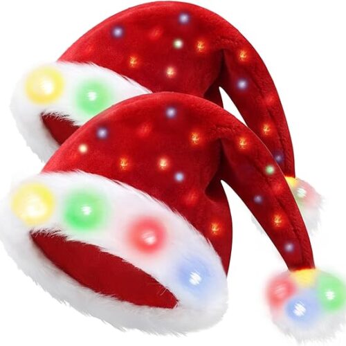 1 Santa Hat Plush Light Up Funny Christmas Hat For Adult or Kids
