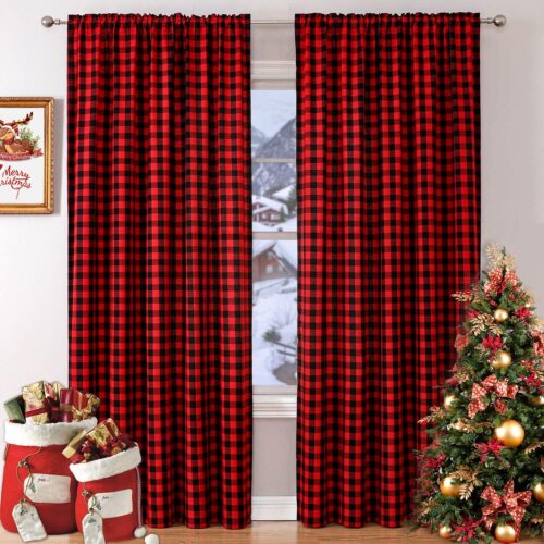 1 Red Buffalo Plaid Curtains Christmas Decor 42 x 84 Inch Length 2 Panels