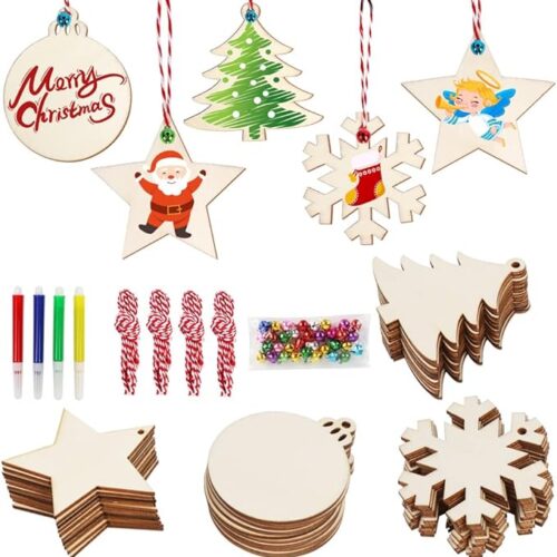1 DIY Christmas Crafts Ornament Making Kit Unfinished Wood Slices with Holes