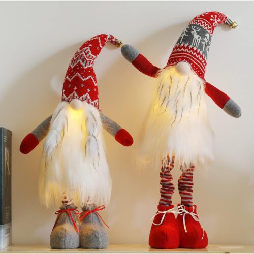 1 2pc Large Lighted Standing Christmas Gnome Decorations 21inch with Spring Leg Light up