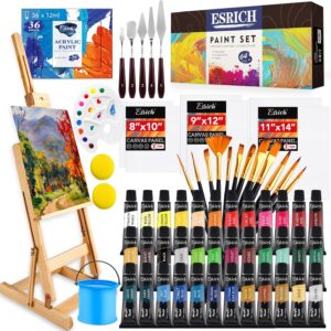 Acrylic Paint Set,64PCS Painting Supplies with Wooden Easel,Paint Brushes,36Colors Acrylic Paint, Canvases,Palette,Paint Knives Etc