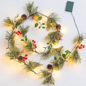 6FT Lighted Christmas Garland Pre-lit with 20 LED Lights, Battery Operated