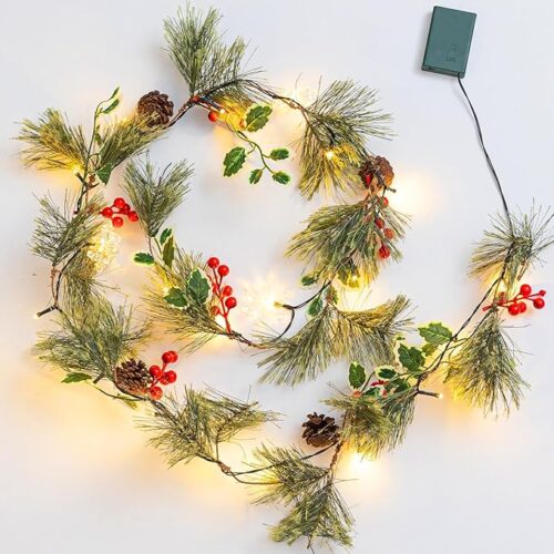 1 6FT Lighted Christmas Garland Pre-lit with 20 LED Lights, Battery Operated