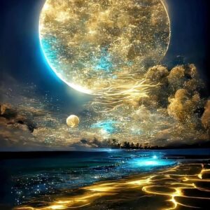 Moon Diamond Painting Kits for Adults, 5D Moonlight Beach Diamond Art Kits 12 x 16 Inch