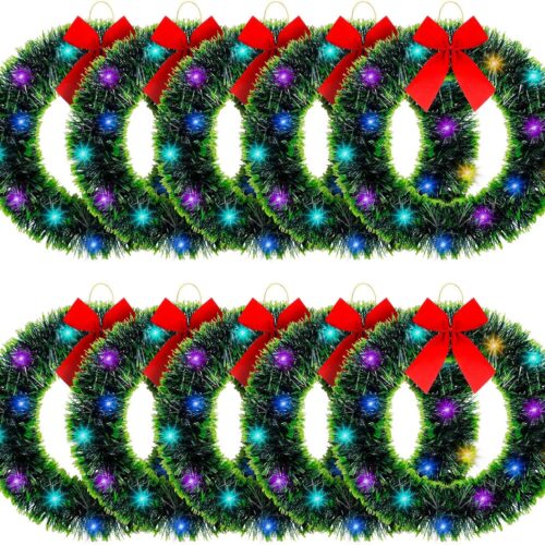 1 12 Inch Christmas Wreath with Red Bow Bulk Outdoor Lighted Christmas Wreath