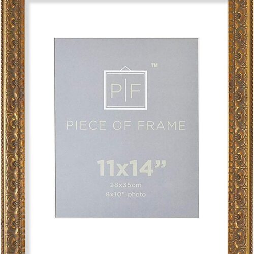 1 11x14 Ornate Finish Photo Frame, with White Mat for 8x10 Picture & Real Glass, Color: Bronze