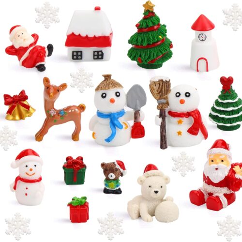 1 Christmas Miniature Figurines,30 Pcs Mini Crafts Resin Santa Claus Snowman Elk