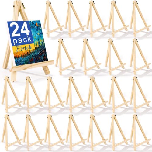 24 Pack 9 Inch Wood Easels, Easel Stand for Painting Canvases, Art,and Crafts, Tripod, Painting Party Easel
