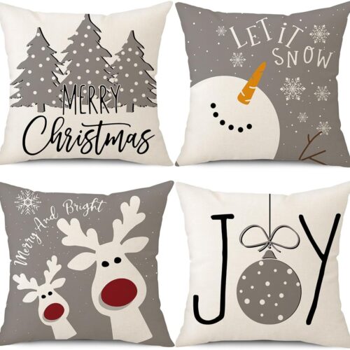 Christmas Pillow Covers 18x18 Set of 4 Christmas Decorations Snowman Deer