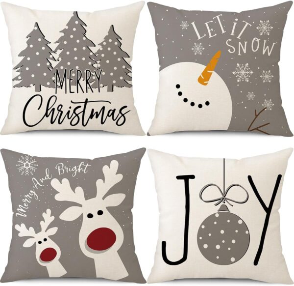 Christmas Pillow Covers 18x18 Set of 4 Christmas Decorations Snowman Deer 1