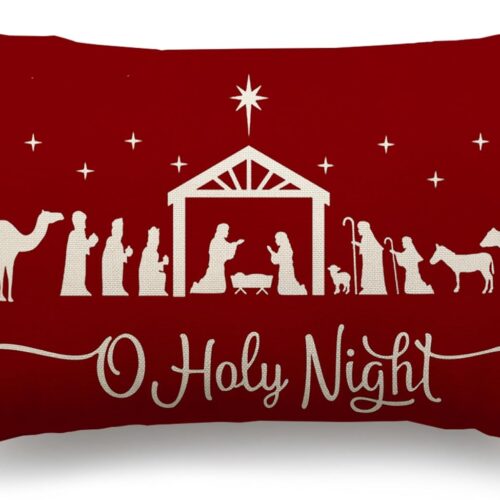 Christmas Pillow Covers 12x20,Merry Christmas Cross Joy Oh Holy Night Nativity